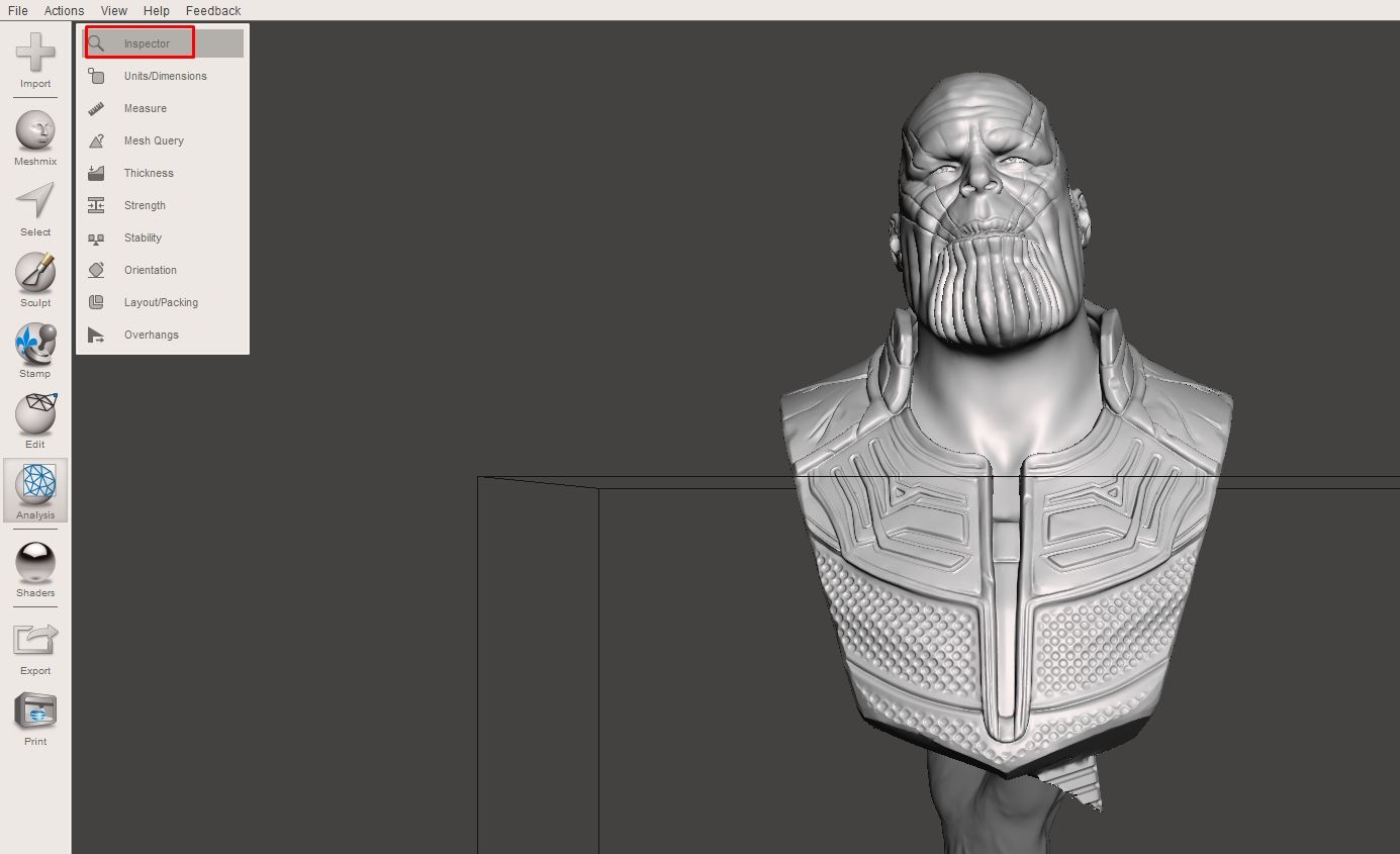 Meshmixer Inspector tool repairing mesh errors