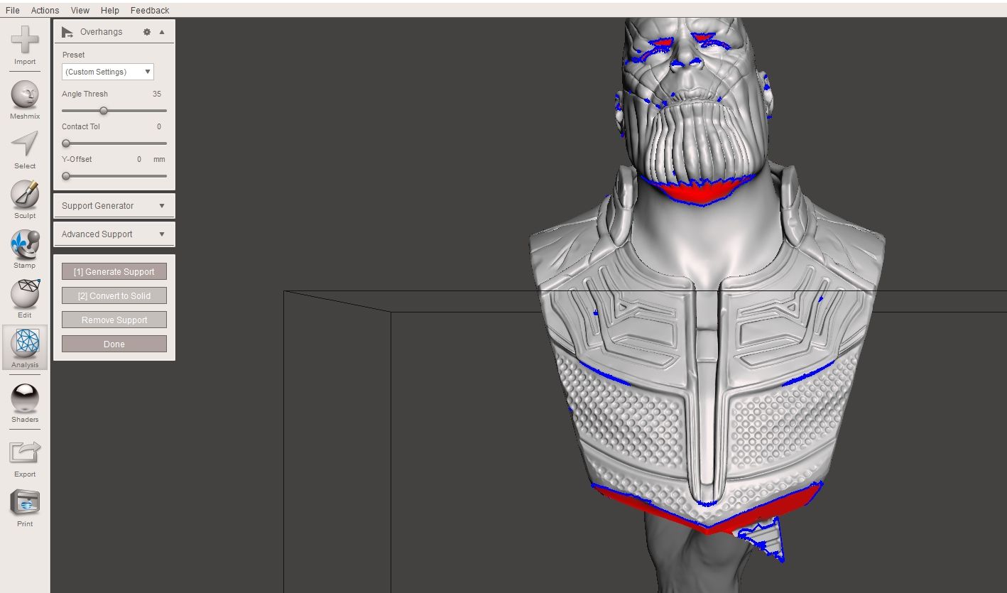 Meshmixer plane cut tool splitting a 3D model